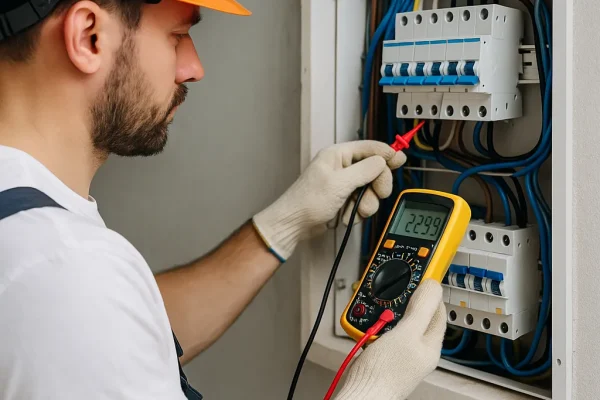 Técnico realizando instalación eléctrica